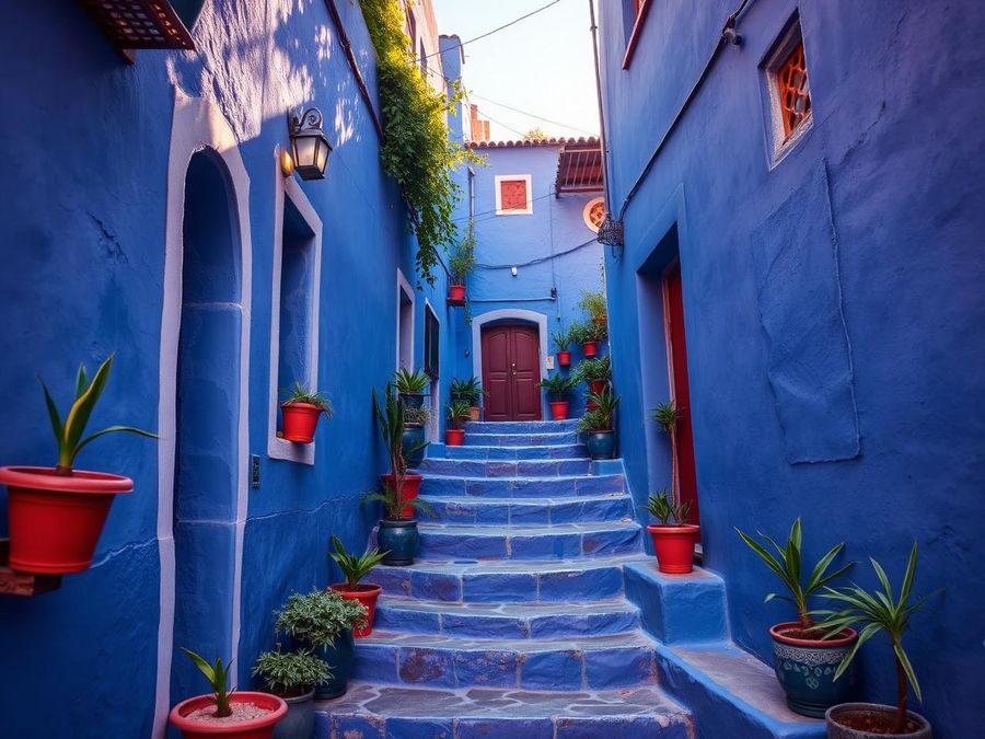 Viajantes explorando as ruas azuis de Chefchaouen