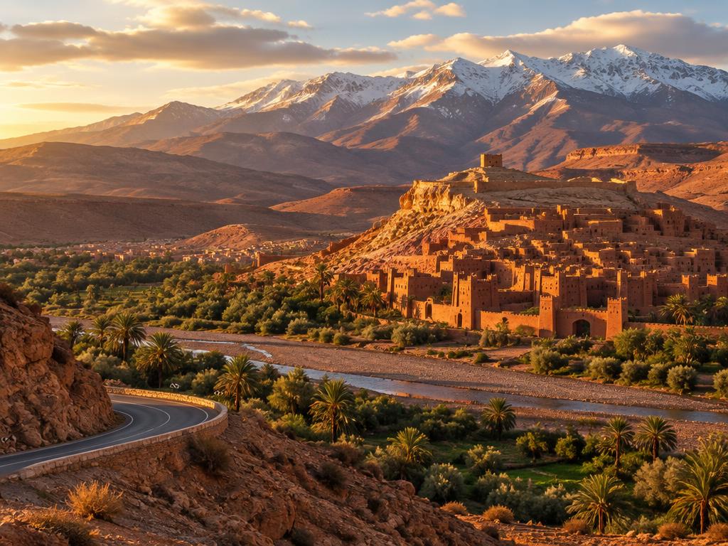 Ait Ben Haddou diante das montanhas do Atlas