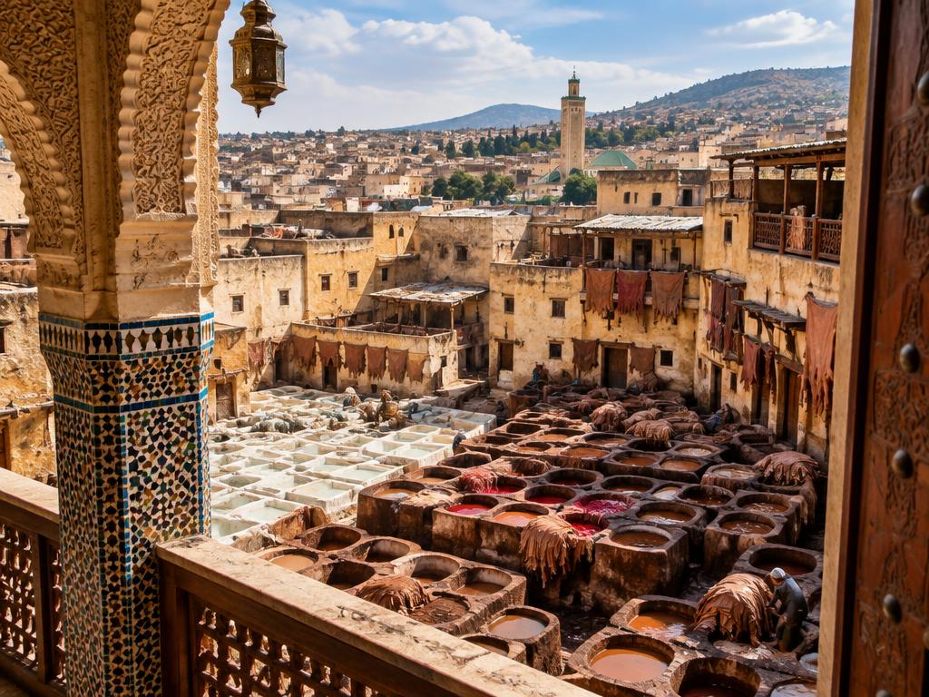 Curtumes tradicionais vistos da Medina de Fez